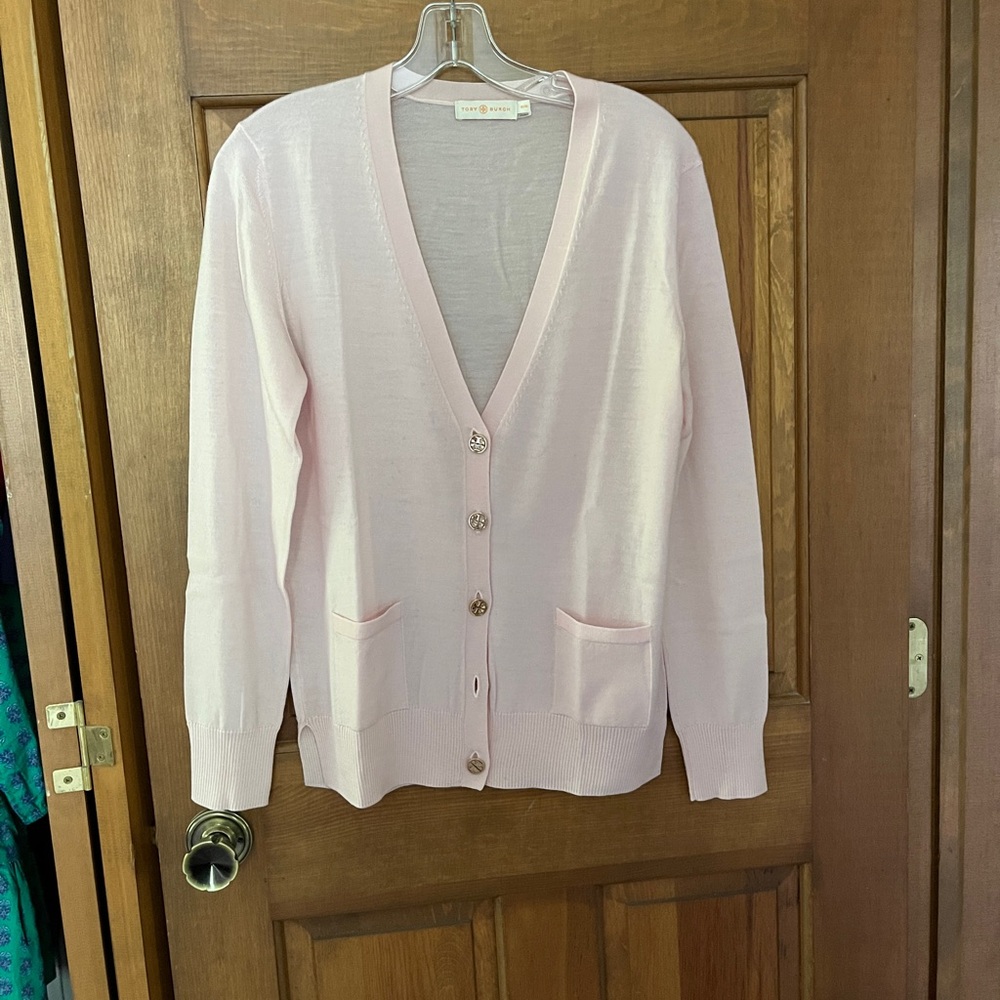 Tory Burch Pale Pink V-Neck Button Cardigan